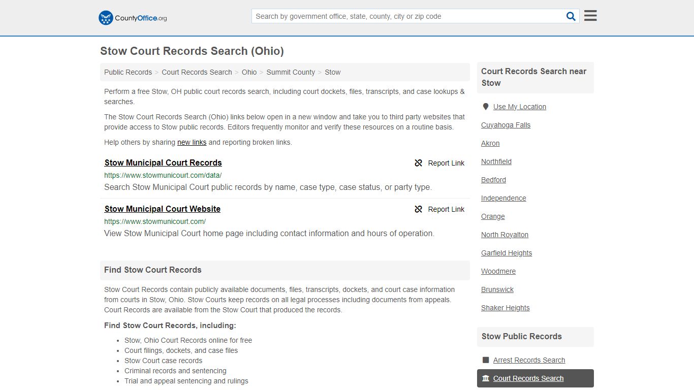 Court Records Search - Stow, OH (Adoptions, Criminal, Child Support ...